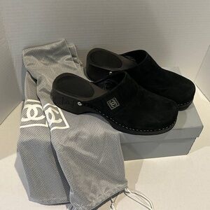 CHANEL Black Suede Slip-On Shoes